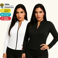 Imagem da promoção Kit 2 Casaco Dryfit Casaquinho Proteção Solar Zíper Slim Blusa Térmica Treino Academia Feminina