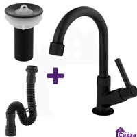 Imagem da promoção Kit Para Cuba Lavatório Torneira Pia de Banheiro Lavabo Preta ABS + Valvula 7/8 + Sifão