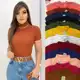 KIT 3 Blusa Feminina Canelada Gola Alta Com Manga Curta em oferta