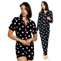 Imagem da promoção Kit 2 Pijamas Feminino Adulto Americano Curto Longo Malha amamentação blogueira de Botões Frio/Calor