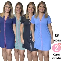 Imagem da promoção Kit com 2 Camisolas Amamentação Meia Manga com Botões Cirúrgica Blogueirinha em Malha Cor Sortida