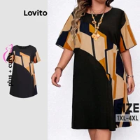 Imagem da promoção Lovito Vestido básico plus size com estampa geométrica casual e curva para mulheres