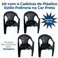 Imagem da promoção Kit 4 Cadeiras De Plástico Tipo Poltrona Preta Com Braço Reforçada