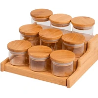 Imagem da promoção Kit 9 Potes de Vidro 110ml com Tampa de Bambu Hermético e Rack Organizador