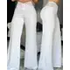 Calça Feminina Sexy Branca 2023 Summer Fashion Casual Hollow Out High Waist Wide Leg Comprida Para M em oferta