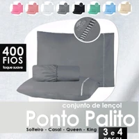 Imagem da promoção Kit Jogo de Lençol 04 Peças 400 Fios Cama Casal Queen Micropercal Ponto Palito - 5 Cores Disponíveis