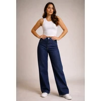 Calça Jeans Wide Leg Feminina Cintura Alta Sem Lycra Stillge em oferta