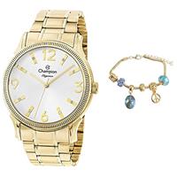 Imagem da promoção Kit Relógio Champion Feminino Dourado Analógico CN25832W + Pulseira Berloques