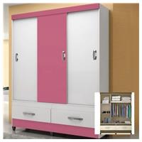 Imagem da promoção Guarda Roupa 3 Portas De Correr 2 Gavetas Suécia - Branco Rosa - Moval.