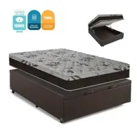 Cama Box Baú Casal Colchão Molas Bonnel + Box Sintético Marrom em oferta na Magazine Luiza