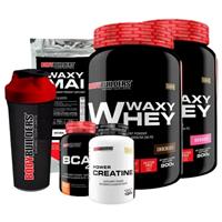 Imagem da promoção Kit 2x Waxy Whey 900g + BCAA 100g + Power Creatine 100g + Waxy Maize 800g + Coqueteleira Bodybuilder