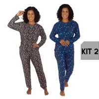 Kit 2 Pijamas De Frio Feminino Adulto em Liganete Estampado em oferta na Magazine Luiza