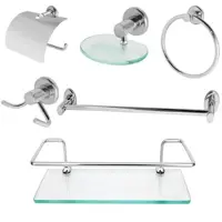 Kit Banheiro Inox Com Porta Shampoo de Vidro Linha Extra Luxo - Kit Bras em oferta na Magazine Luiza