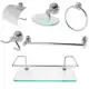 Kit Banheiro Inox Com Porta Shampoo de Vidro Linha Extra Luxo - Kit Bras em oferta