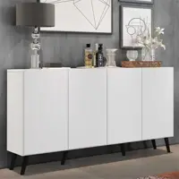 Aparador Buffet 4 Portas c/ Pés Retrô Veneza Multimóveis Branco/Preto em oferta na Magazine Luiza