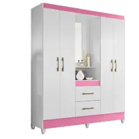 Guarda Roupas Casal com 4 Portas Capela Branco Branco/Rosa em oferta na Casas Bahia