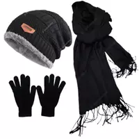 Imagem da promoção Kit Touca Gorro Forrada E Cachecol + Luva Lã Inverno Adulto - D' Presentes