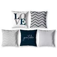 Imagem da promoção Kit 5 Almofadas Decorativas Cheias Estampadas 40cmx40cm Digital Sala Sofá Quarto Cama Chevron Azul -