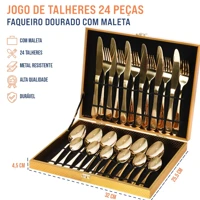 Imagem da promoção Jogo Talheres 24 Peças Faqueiro Inox Premium Luxo Com Maleta