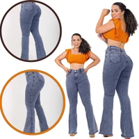 Imagem da promoção Calça Flare Jeans Feminina Com Elastano Cintura Alta Efeito Levanta Bumbum