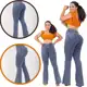 Calça Flare Jeans Feminina Com Elastano Cintura Alta Efeito Levanta Bumbum em oferta