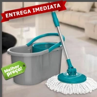 Imagem da promoção Esfregão Mop Fit Giratório 13 Litros com Cabo Inox Regulável Cesto Balde Multiuso