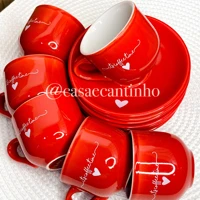 Imagem da promoção Jogo C/12 Ou 8 Peças Xícaras Com pires Café Chá Porcelana/Cerâmica 90ml Ou 160ml Lamour Rosa e Branc