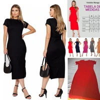 Imagem da promoção Vestido Midi Canelado Casual Básico Acinturado Modelador