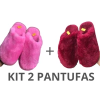 Imagem da promoção KIT 2 PANTUFAS DE PELÚCIA CONFORTÁVEL, CHINELO DE QUARTO, INVERNO, FRIO, SOLADO ANTIDERRAPANTE, UNIS