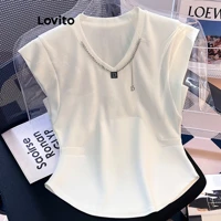 Imagem da promoção Lovito Casual Camiseta Feminina Lisa Básica LNE29126 (Branco/Verde/Preto)