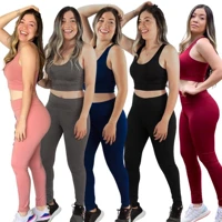 Imagem da promoção Conjunto Top + Calça Leg legging Roupas Academia Moda Fitness Cintura Alta Fitness