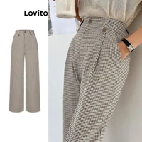 Imagem da promoção Lovito Casual Calça Feminina Gingham com Botão L70AD049 (Multicolorido)