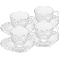 Imagem da promoção Conjunto de Xícaras para Café com Pires de Cristal 4 Peças, Transparente, 85 ml