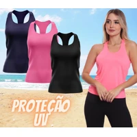 Imagem da promoção Kit 3 Regata Nadador Feminina Good Look Dry Fit Proteção Solar UV Fitness Academia Treino Blusinha