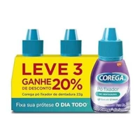 Imagem da promoção Corega Pó Fixador de Dentaduras de Uso Diário, Forte Fixação por Até 12h, Cor Roxa, Kit 3 Unidades,