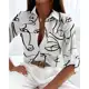 Camisa De Manga Comprida De Outono Feminina Blusa Botão Para Baixo Pullover Tops em oferta