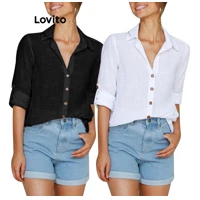 Imagem da promoção Lovito Casual Blusa Feminina Lisa com Botão Frontal LNE31201 (Branco)