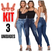 Imagem da promoção Kit 3 Calça Jeans Feminina Cintura Alta Skinny Com Lycra Levanta Bumbum