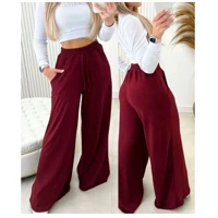 Imagem da promoção Calça Feminina Pantalona Wide Leg Lanzinha Lã Cintura Alta Moda Inverno Frio Moda Blogueira Gringa M