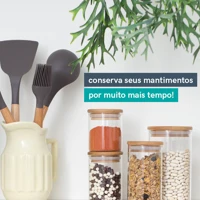 Imagem da promoção Potes de vidro p/ mantimentos c/ tampa bambu oikos - 5 pçs