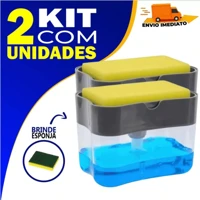 Imagem da promoção Kit 2 Dispenser de Detergente 2x1 Porta Sabão Líquido Suporte Bucha Esponja Limpeza Cozinha