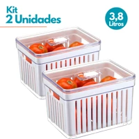 Imagem da promoção Kit 4 Organizador de Geladeira 3,8 Litros Cesto Com Tampa Multiuso Alimentos Verduras Potes de Salad