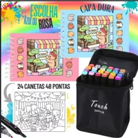 Imagem da promoção K 24 Canetinhas Ponta Dupla Livro De Colorir Infantil Capa Dura