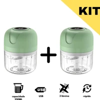 Imagem da promoção KIT 2 Mini Processador Elétrico Moedor Carne Vegetais Alho Fruta Amendoim Recarregável USB 250ml