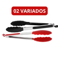 Imagem da promoção kit 2 Pegador De Silicone e Inox Para Carne Churrasco Salada Cozinha Pinça