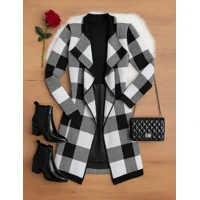Imagem da promoção Cardigan Xadrez Casaco Kimono Sobretudo Tricô Moda Inverno Feminino