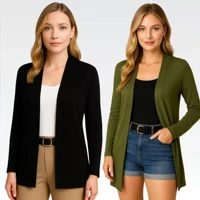 Imagem da promoção Kit 2 Casaco Cardigan Feminino Kimono Blusa Feminina Manga Longa Aberto Blusa de Frio Feminina