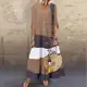 Elegante Vestido Maxi Mulher Casual De Pescoço Em V De Manga Curta Stiching Print Shirt De Verão 202 em oferta