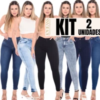 Imagem da promoção Kit 2 Calças Feminina Cintura Alta Jeans Com Lycra Levanta Bumbum