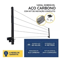 Imagem da promoção Varal De Parede Retrátil Em Aço Dobrável, Articulado, Cabo De Aço Encapado ENVIO IMEDIATO